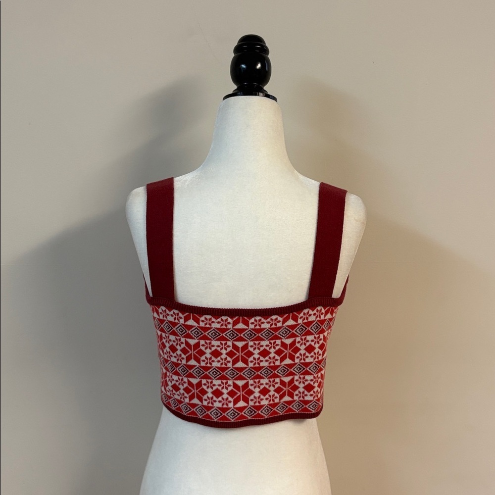 ❤️Intimately by Free people Red geometric  Women's knit crop top size XL - Picture 2 of 5